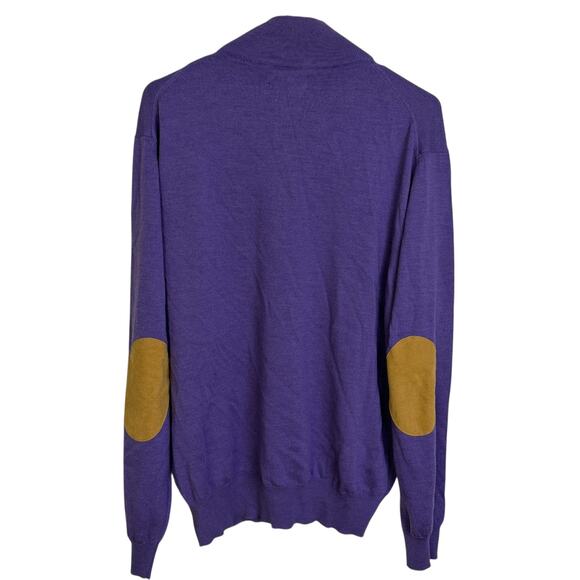 Scott Barber Merino Wool Sweater Mens Large Purple Henley Knit Elbow Patch NWT - Picture 2 of 12